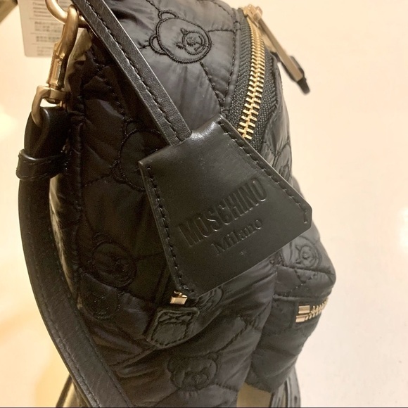🐻 MOSCHINO Black Teddy Bear Stud Convertible Quilted Mini Backpack Crossbody - Picture 9 of 14